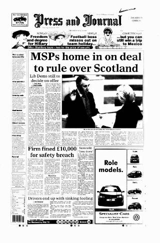 cover page of Aberdeen Press and Journal published on May 13, 1999