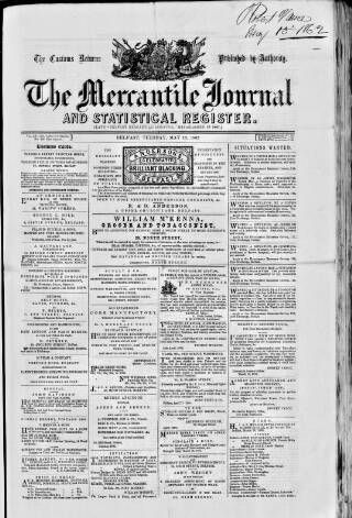 cover page of Belfast Mercantile Register and Weekly Advertiser published on May 13, 1862