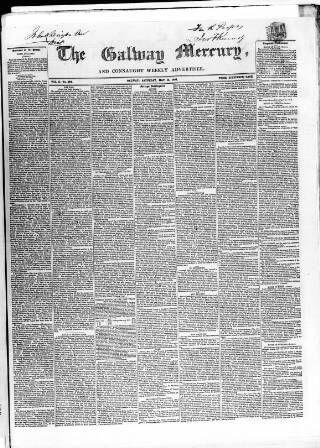 cover page of Galway Mercury, and Connaught Weekly Advertiser published on May 13, 1854