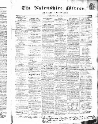 cover page of Nairnshire Mirror published on May 10, 1854