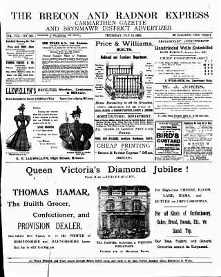 cover page of Brecon and Radnor Express and Carmarthen Gazette published on May 13, 1897