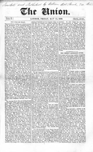 cover page of Union published on May 13, 1859