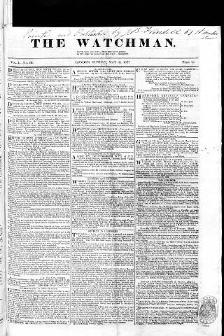 cover page of Watchman published on May 13, 1827