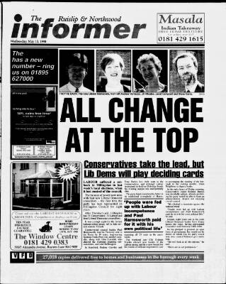 cover page of Ruislip & Northwood Informer published on May 13, 1998