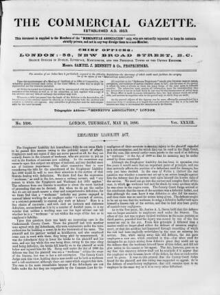 cover page of Commercial Gazette (London) published on May 13, 1886