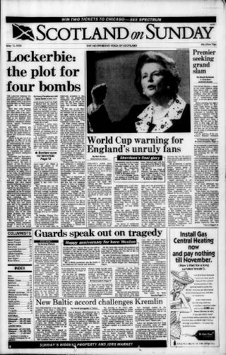 cover page of Scotland on Sunday published on May 13, 1990