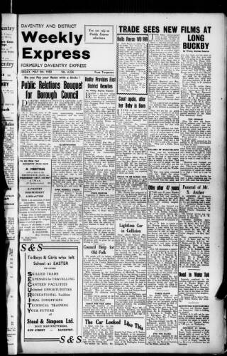 cover page of Daventry and District Weekly Express published on May 5, 1950